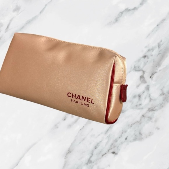 Chanel Parfums Cosmetic Bag Travel Makeup Pouch Cream Beige Peach - Picture 2 of 11